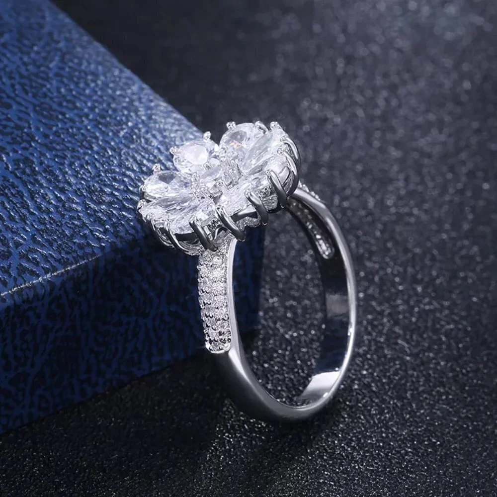 🎊 925 Silver Plated Beautiful White Flower CZ Wedding Ring, FB16FA1132